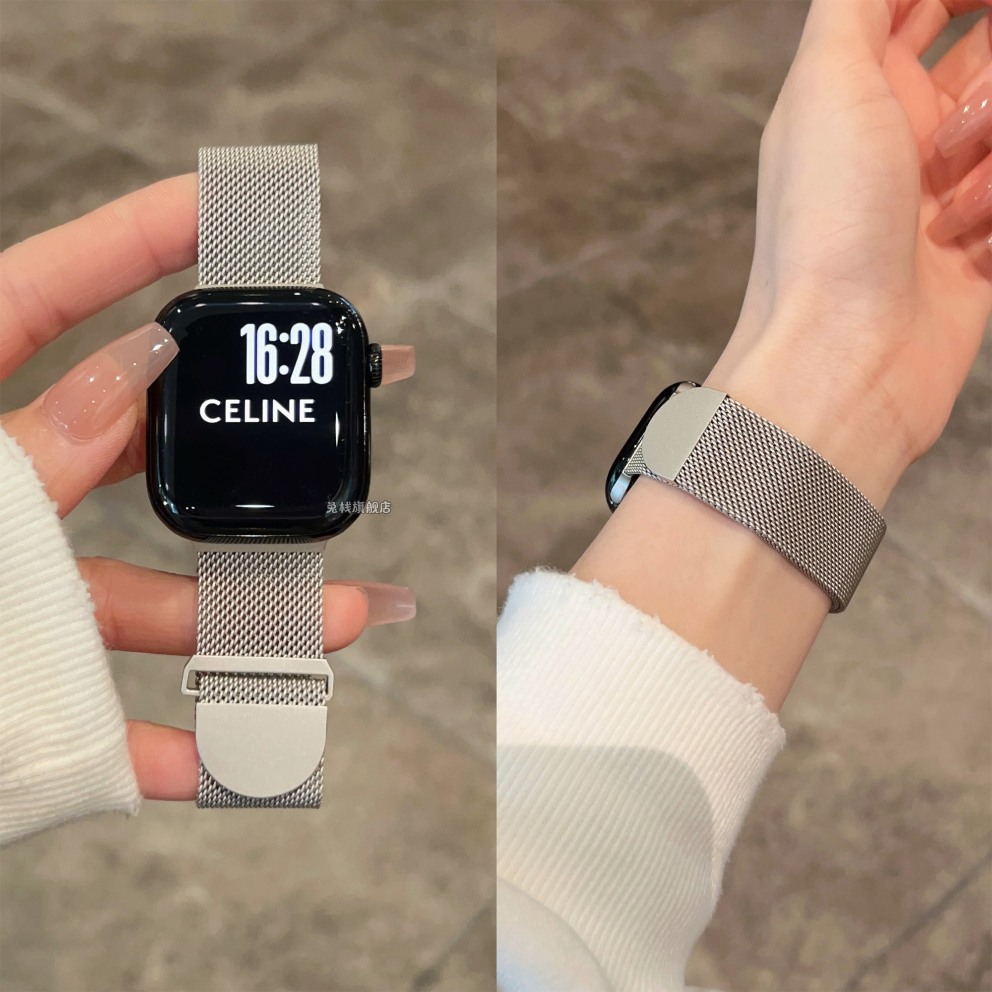 适用applewatch苹果手表iwatch表带s11夏天s10金属s9米兰尼斯se3圆尾ultra磁吸男女高级款新品小众透气