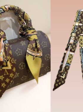 lv5&vv20老花丝巾speedy25绑包包手柄丝带长条缠手提肩带飘带轻奢