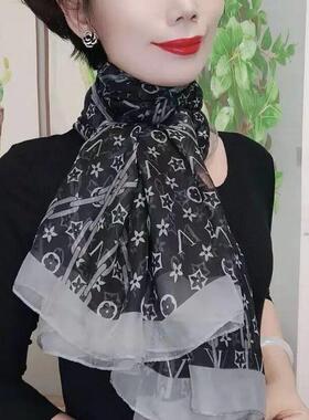lv5&vv20丝巾女围巾老花绑包纱巾超大薄款围脖防晒披肩时尚轻奢潮