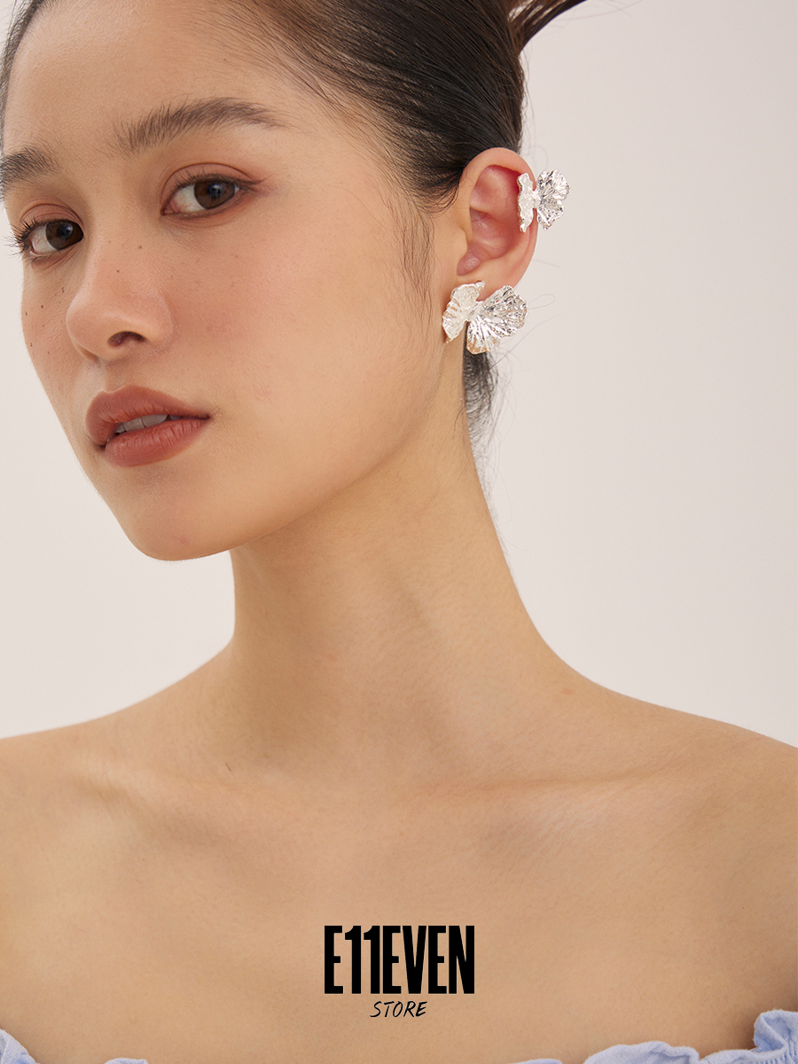 E11EVEN 庄周梦蝶 蝴蝶肌理感造型褶皱新中式925银针耳钉耳夹组合