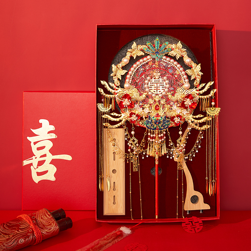 秀禾团扇diy材料包中式婚礼新娘手工新娘喜扇高级重工成品扇新款