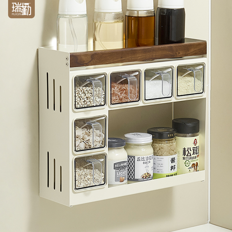 美拉德风厨房调料品置物架家用多功能壁挂式奶油风调味料收纳架