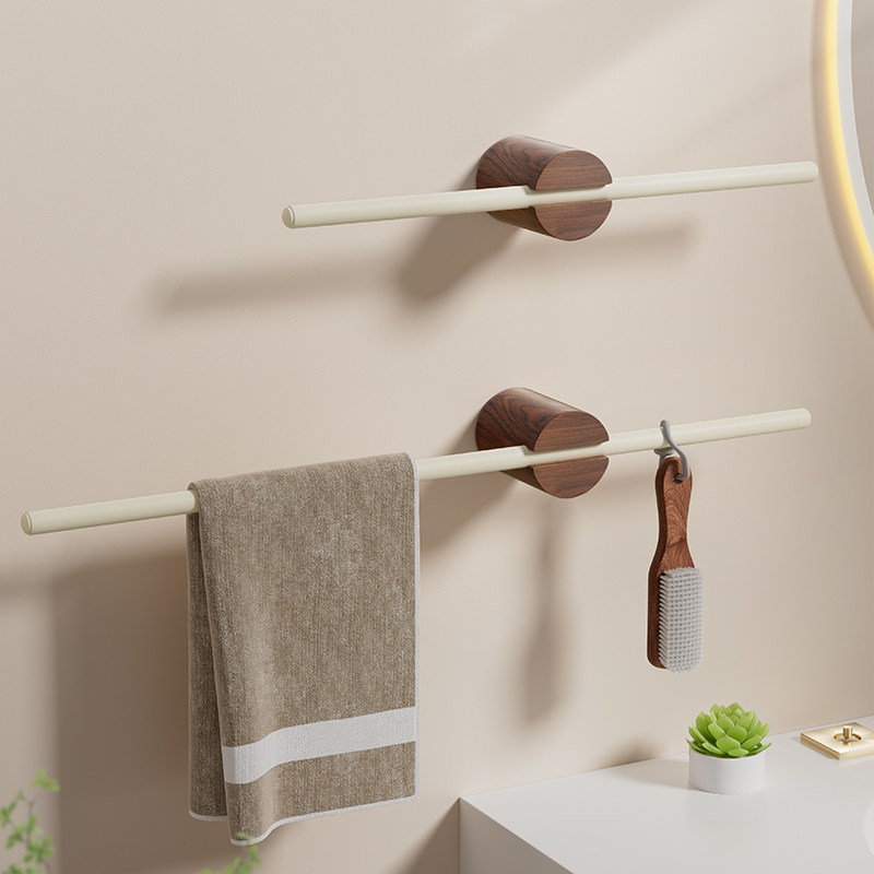 卫生间胡桃木免打孔极简毛巾架