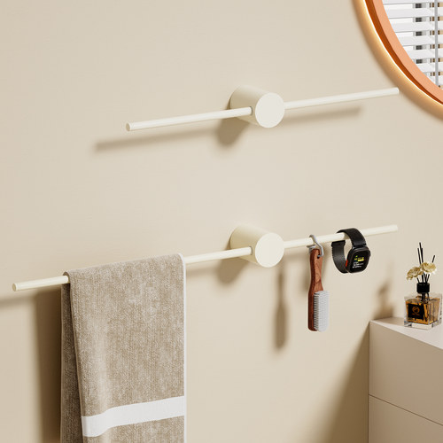 瑞勤奶油白全铜极简毛巾架免打孔卫生间浴室毛巾杆洗手间毛巾架子