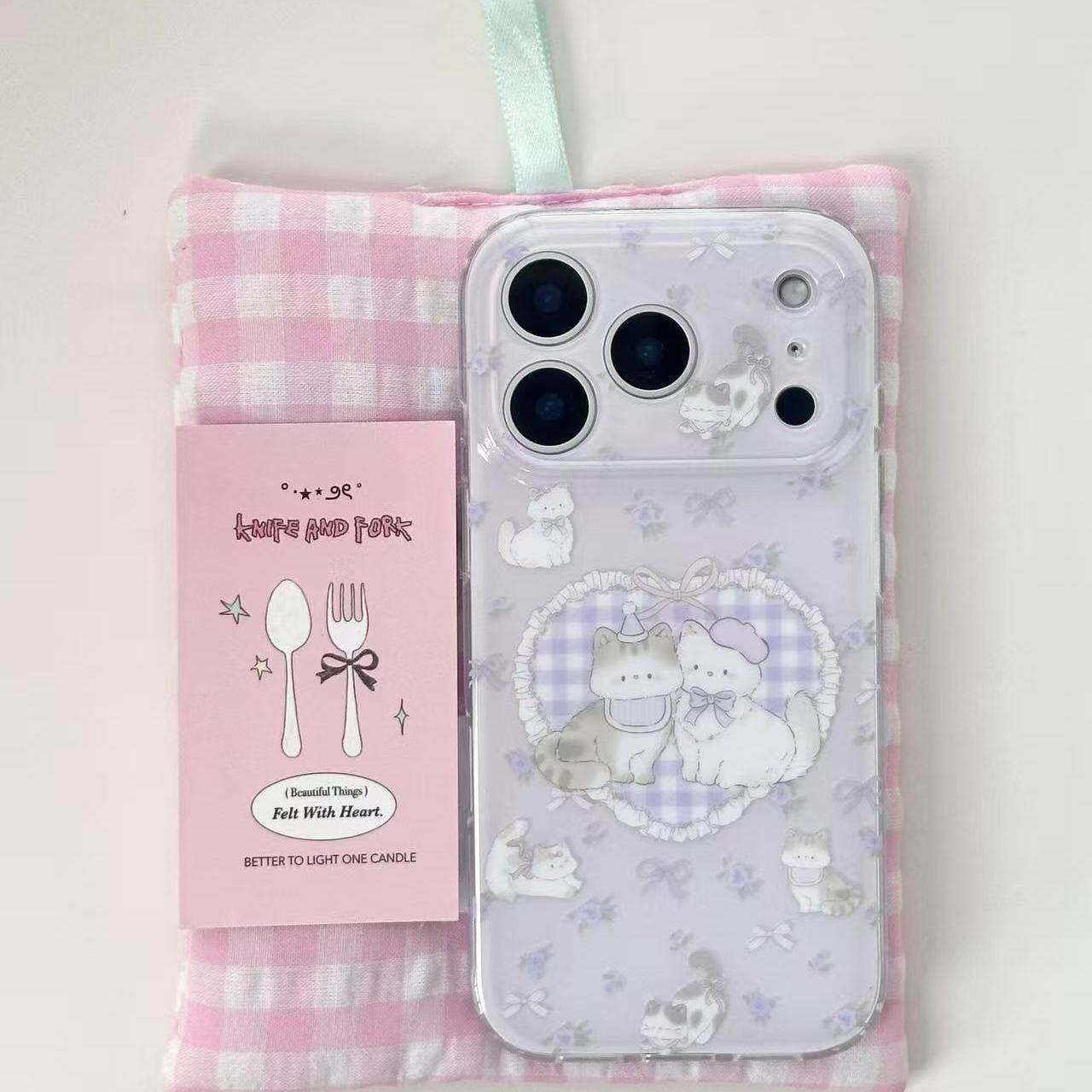 紫色碎花爱心猫猫亮面适用iPhone17promax手机壳15新款17pro网红女款13创意全包防摔16pro超好看17保护套