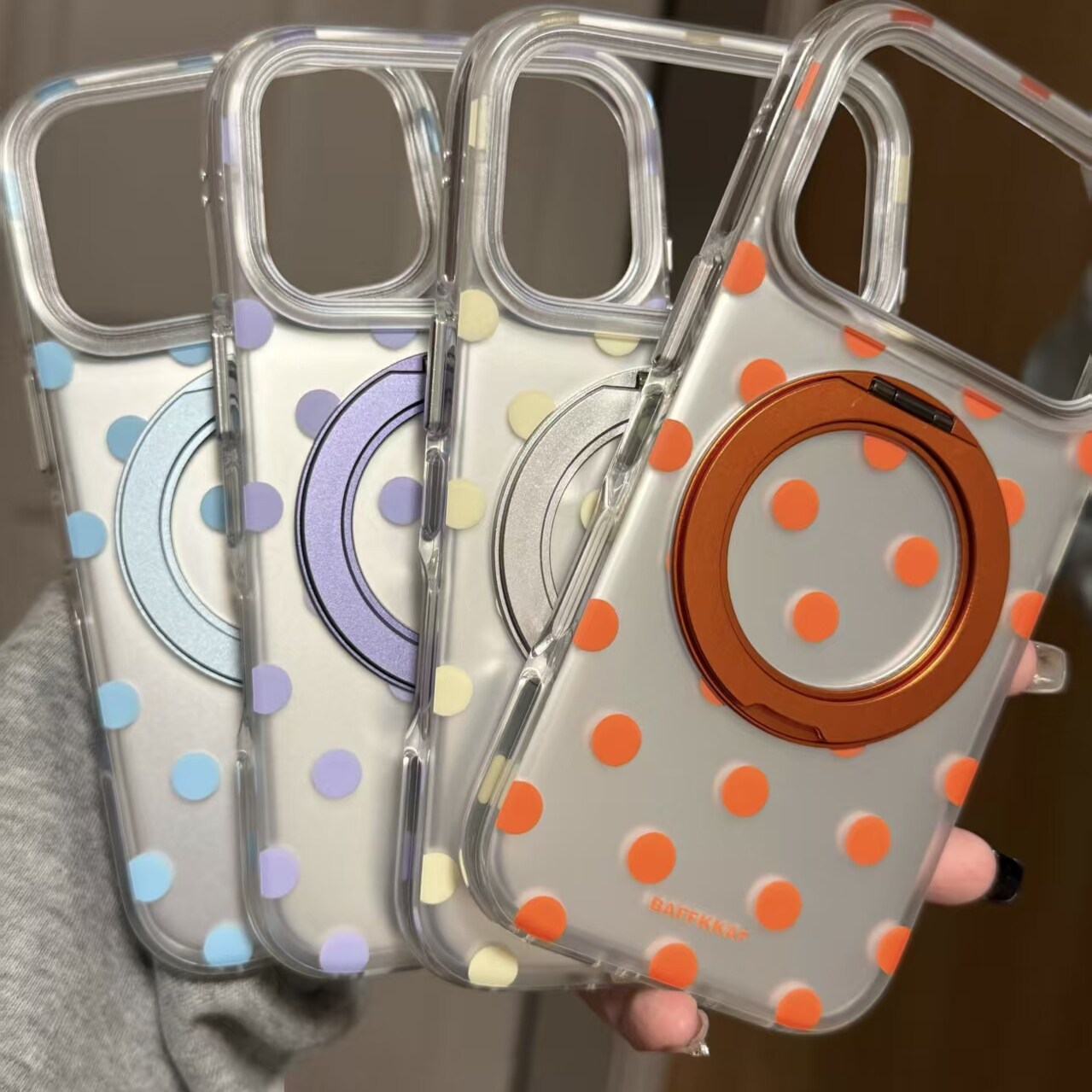 银底橙紫黄橙波点360旋转支架适用iPhone17promax手机壳15新款17pro13创意全包防摔16pro超好看17保护套