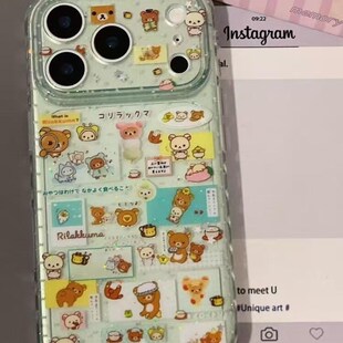 ins古早闪粉透绿轻松熊适用iPhone17promax手机壳15新款17pro网红女款13创意全包防摔16pro超好看17保护套