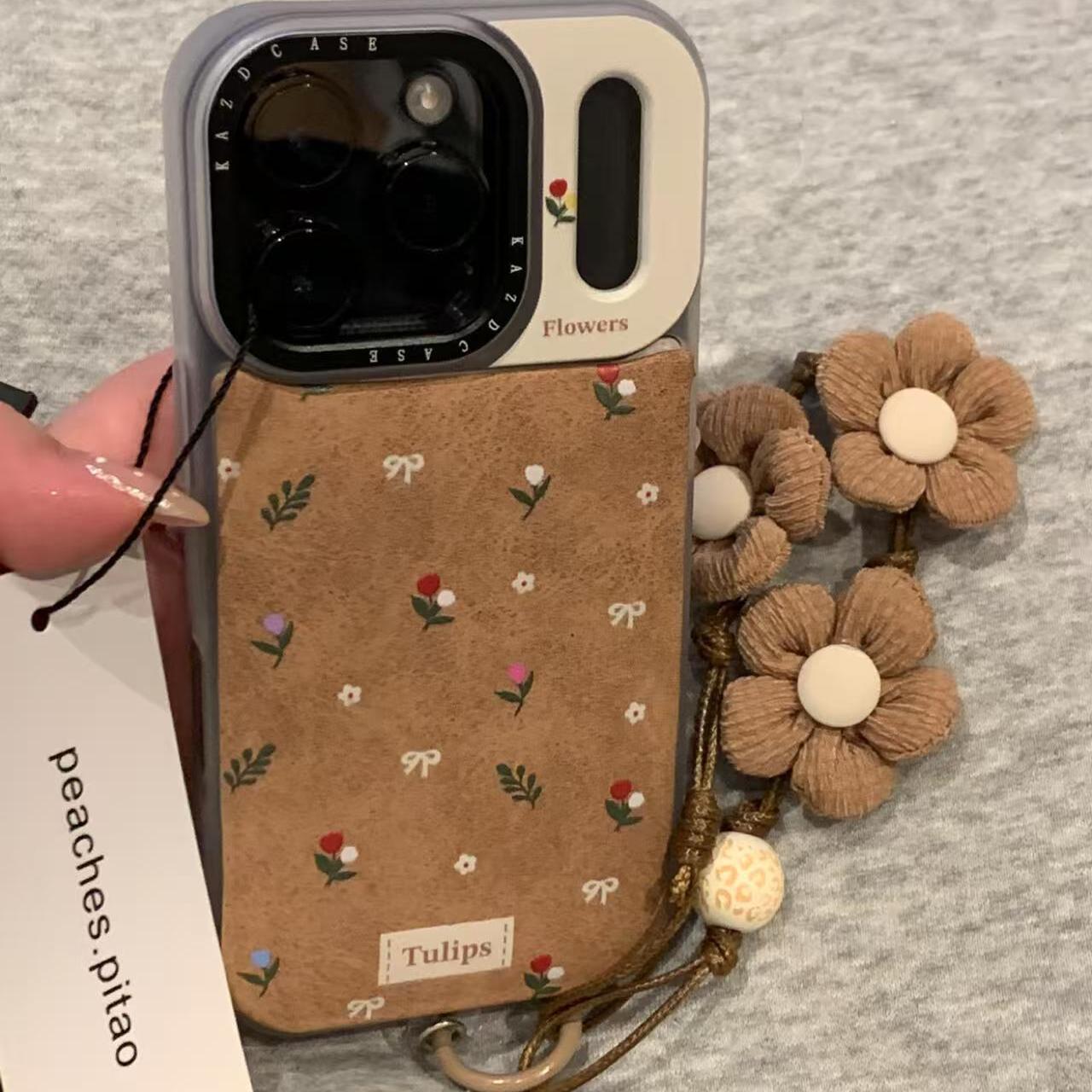 秋冬ins皮革彩色碎花卡其色花朵适用iPhone17promax手机壳15新款17pro13创意全包防摔16pro超好看17保护套