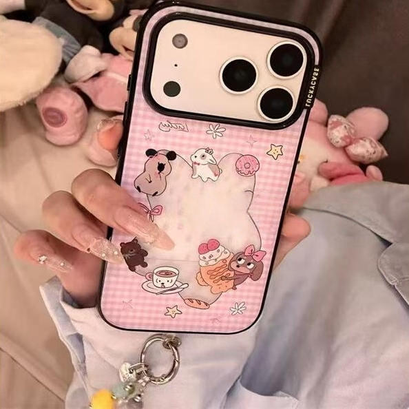 可爱粉格纹镂空甜品动物适用iPhone17promax手机壳15新款17pro网红女款13创意全包防摔16pro超好看17保护套