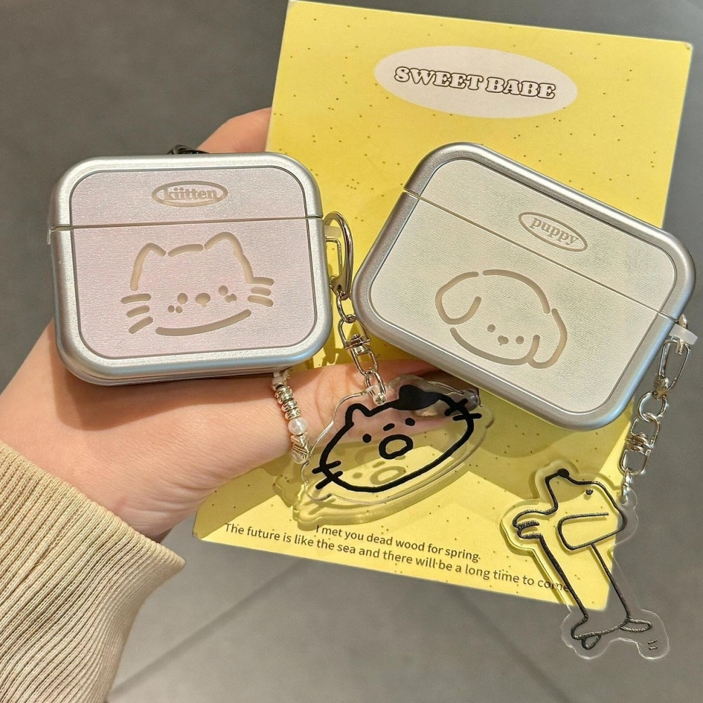 韩系线条猫咪小狗适用苹果耳机保护套airpods4无线蓝牙耳机壳