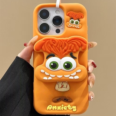 卡通立体头脑特工队焦焦伸缩支架适用iPhone17promax手机壳15新款17pro13创意全包防摔16pro超好看17保护套