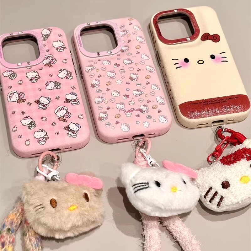 ins韩系皮质鼓包可爱KT猫适用iPhone16promax手机