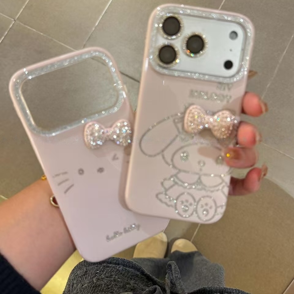 卡通少女粉kt猫咪美乐蒂闪钻蝴蝶结适用iPhone17promax手机壳15新款17pro13创意全包16pro超好看17保护套
