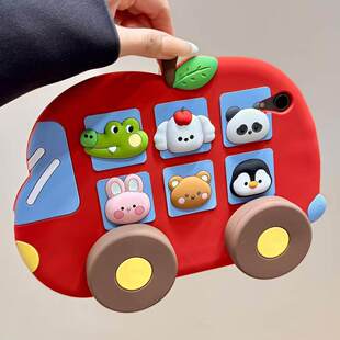 立体苹果巴士小动物支架适用2025ipad保护套ipadpro11平板壳mini7 卡通iPad 2020(10.2寸) 红苹果巴士小动物