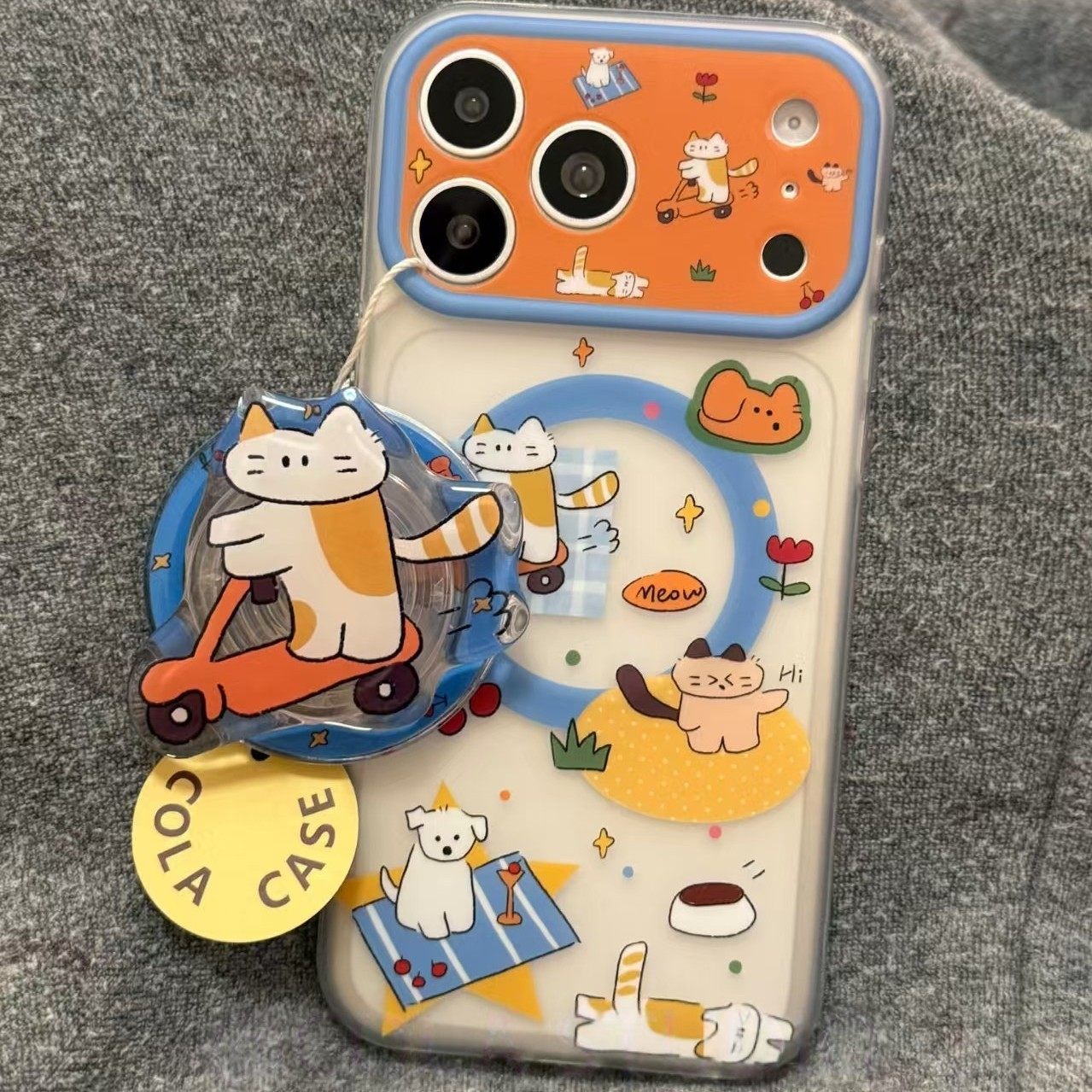 磁吸双层磨砂可爱滑板车小猫适用iPhone17promax手机壳