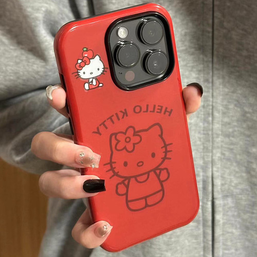创意ins风可爱kt猫适用iphone14promax苹果15手机壳13二合一新款小米14pro女华为mate60pro保护套不会撞壳11