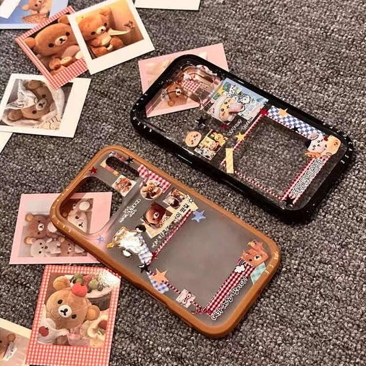 可爱棕框举哑铃轻松熊日韩壳适用iPhone17promax手机壳15新款17pro13创意全包防摔16pro超好看17保护套