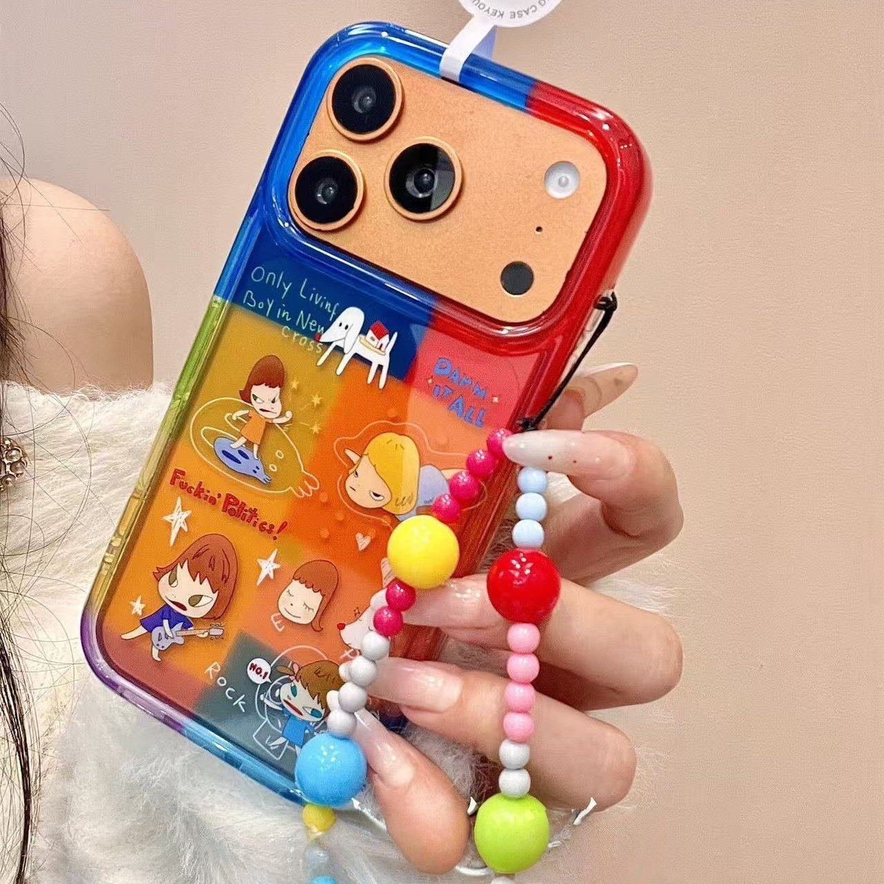 半透彩色拼接奈良美智插画挂绳适用iPhone17promax手机壳15新款17pro网红女款13全包防摔16pro超好看17保护套,3C数码配件,手机保护套/壳,淘宝优惠券,粉丝福利购,淘宝优惠卷