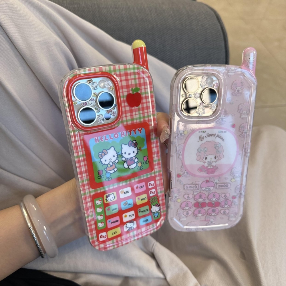 ins大哥大BB机红格纹KT美乐蒂电话机手机壳iPhone16双面16pro苹果15女全包iPhone15pro新款14promax保护套16