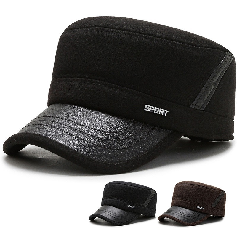 2025冬款脑子中老年帽子男士冬天爸爸平顶帽护耳老人帽秋冬季保暖