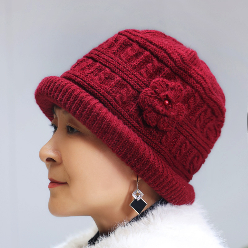 2025冬款脑子冬季新款中老年帽子女针织护耳帽手工毛线帽加绒保暖