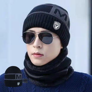 2025冬款脑子帽子男冬季户外中老年保暖毛线帽加绒骑车字母无檐针