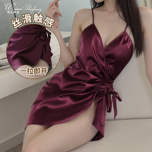 唯美纱性感纯欲一片式吊带睡裙深V性感家居睡衣褶皱吊带睡裙女
