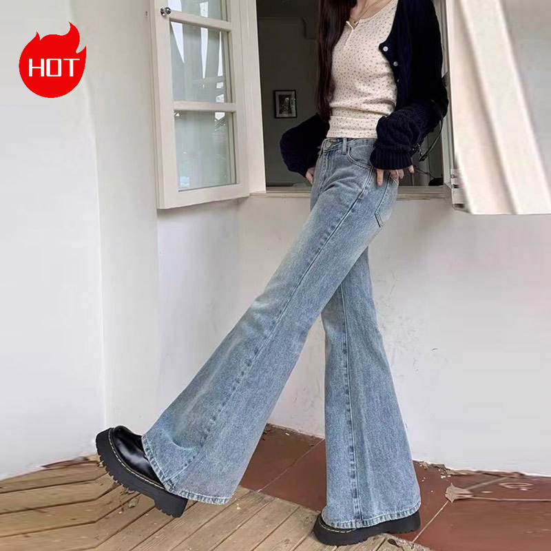 喇叭牛仔裤女新款大码浅蓝色