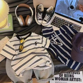 男孩女童百搭T恤宝宝上衣薄款 条纹短袖 休闲服潮 儿童纯棉时尚 夏季