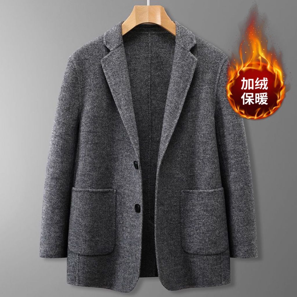 2025冬秋季帅气韩版毛呢加绒复古休闲潮流小西装外套男士保暖上衣