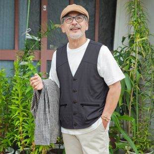 2025新款 爸爸马甲中老年人宽松牛仔棉多口袋马夹老人爷爷背心 春装