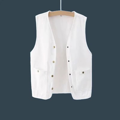 刺绣白色牛仔马甲短外套男秋冬装2025年新款韩版宽松马夹背心上衣