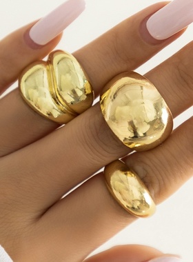 跨境爆款小众个性光面质感戒指组合套装夸张几何开口指环饰品