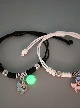 夜光情侣手工编织手链清新甜美学生饰品闺蜜情侣夜光手工编织