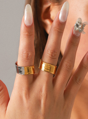跨境平台专供手饰批发不锈钢开口戒指不掉色简约设计金银拼色
