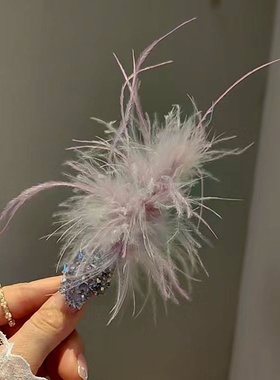 超仙紫色羽毛水钻发夹氛围感气质高级感鸭嘴夹一字夹侧边夹刘海