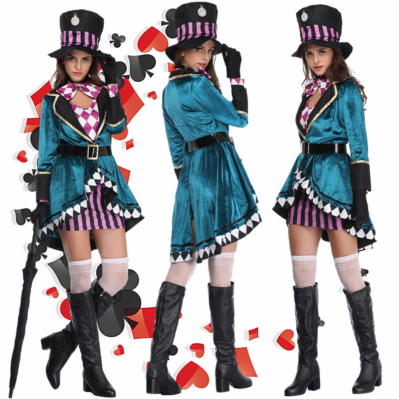 万圣节爱丽疯帽子丝成人魔术师表演服夜店驯兽师舞台演出服代发