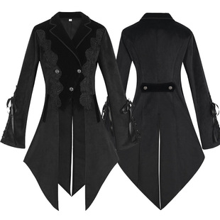 亚马逊蒸汽朋克复古女装外套时尚燕尾服西装领哥特礼服中长款风衣