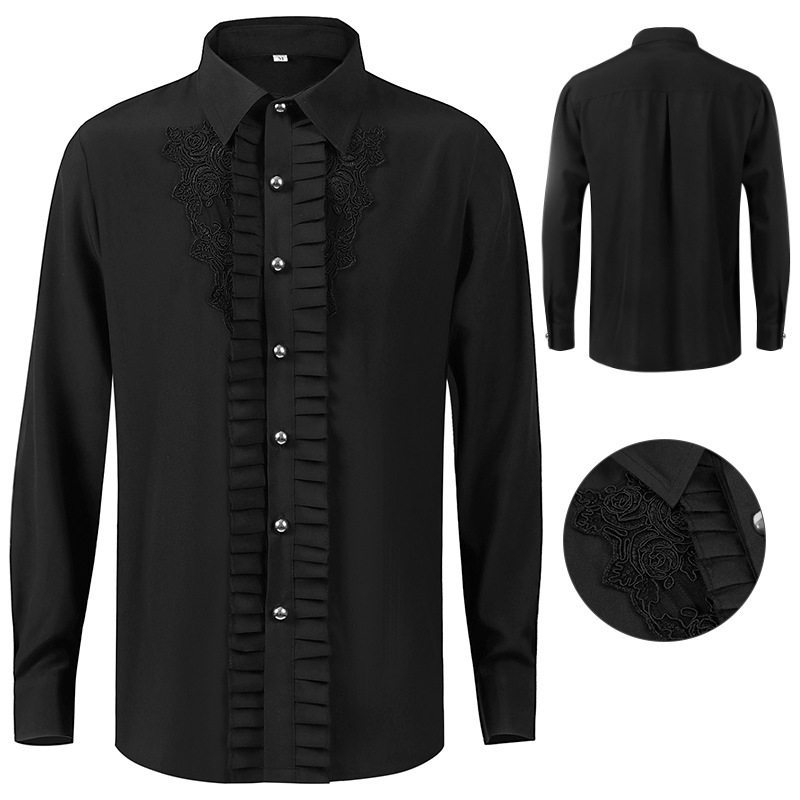 亚马逊wish欧美男式风琴衬衫中世纪服装蒸汽朋克维多利亚上衣内搭