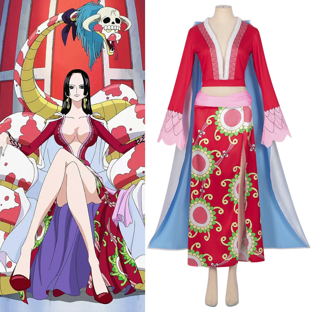 海贼王cos汉库克蛇姬女帝红色旗袍套装表演服cosplay动漫服装