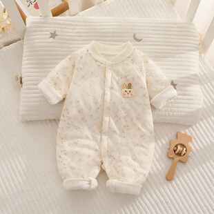 秋冬婴儿夹棉连体40g薄棉服婴幼儿哈衣爬服加厚0-12月宝宝