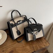 左杏高级质感凯莉包女2024新款 时尚 大容量帆布拼接手提单肩斜挎包