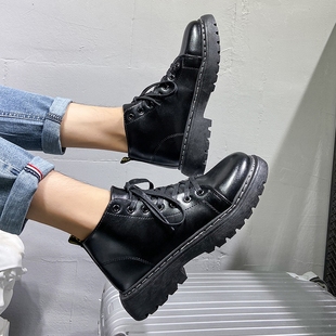 子男韩版 2020秋季 男增高休闲黑色鞋 高帮皮鞋 潮流中帮马丁靴男 新款