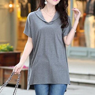 t恤女遮肉肚子中长款 新款 宽松短袖 韩版 纯棉200斤上衣 胖mm加肥大码