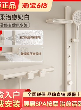 奶油风白色恒温数显花洒套装淋浴浴室家用无顶喷淋雨器花洒头喷头