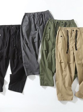 工装裤男春秋新款日系潮牌长裤宽松休闲裤男生直筒长裤军绿色裤子