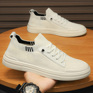 男鞋夏季透气薄款一脚蹬飞织网鞋懒人防臭上班袜子鞋网面运动板鞋