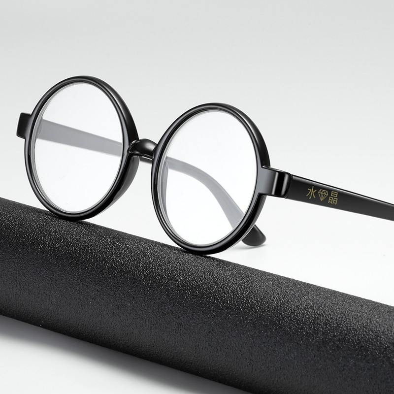 水晶老花镜女复古文艺圆框圆形大框清时尚玻璃中老年老花眼镜男