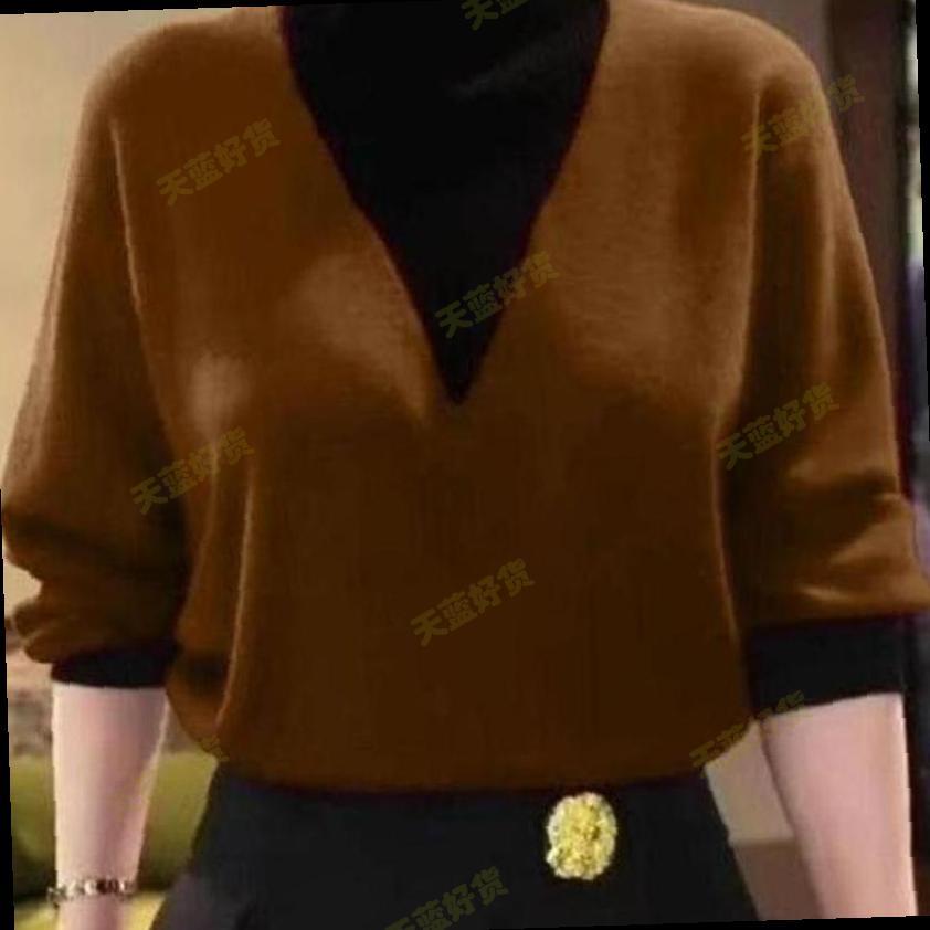 中年妈妈秋冬季百搭假两件德绒衫半高领撞色衬衫打底衫女新款打底