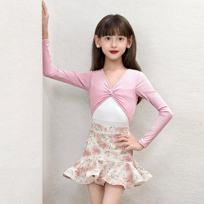 2026新款拉丁舞练功服女童舞蹈服装专业练习服日常儿童秋冬套装裙